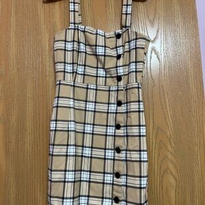 H&M Checkered Mini Dress in Tan and Black